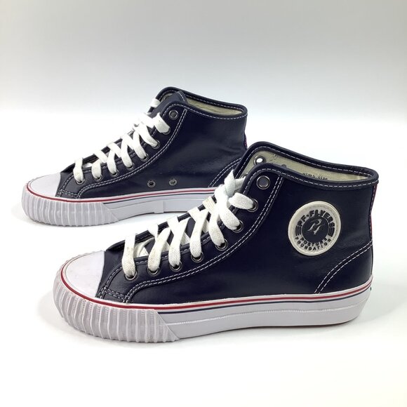 PF Flyers Navy High-Top Sneakers Faux Leather Rubber Toe Caps W8 M6.5 - Picture 4 of 8